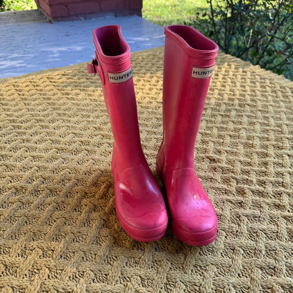 Hunter Original Kids Pink Gloss Waterproof Rain Boots JFT6000RMA Size 34 EU Girl